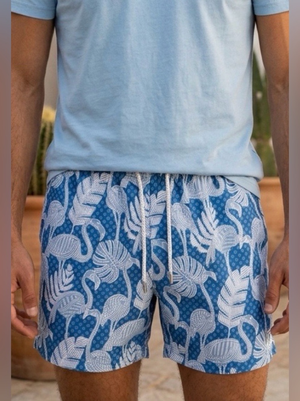 Endless Summer Men's Blue Flamingo & Floral Print Swim Trunks M